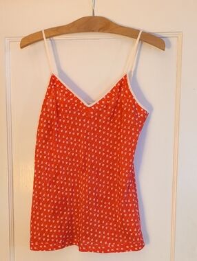 Ann Taylor Red Silk Sail Boat Printed V-Neck Tank Top, Sz XS